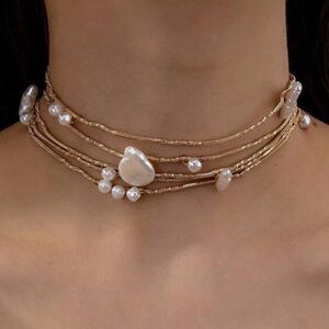 Anthropologie Gold Pearl Necklace